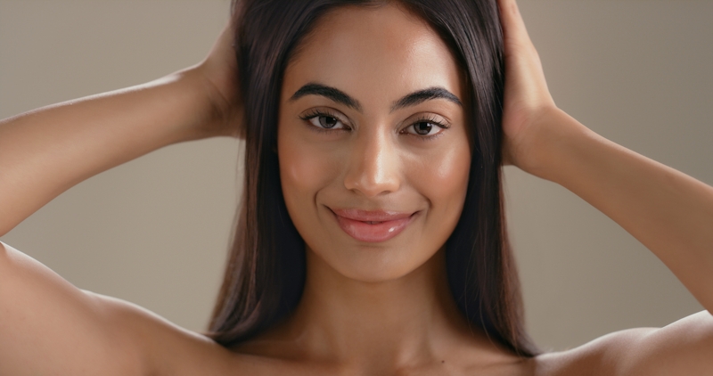 Woman with radiant, refined skin tone and texture