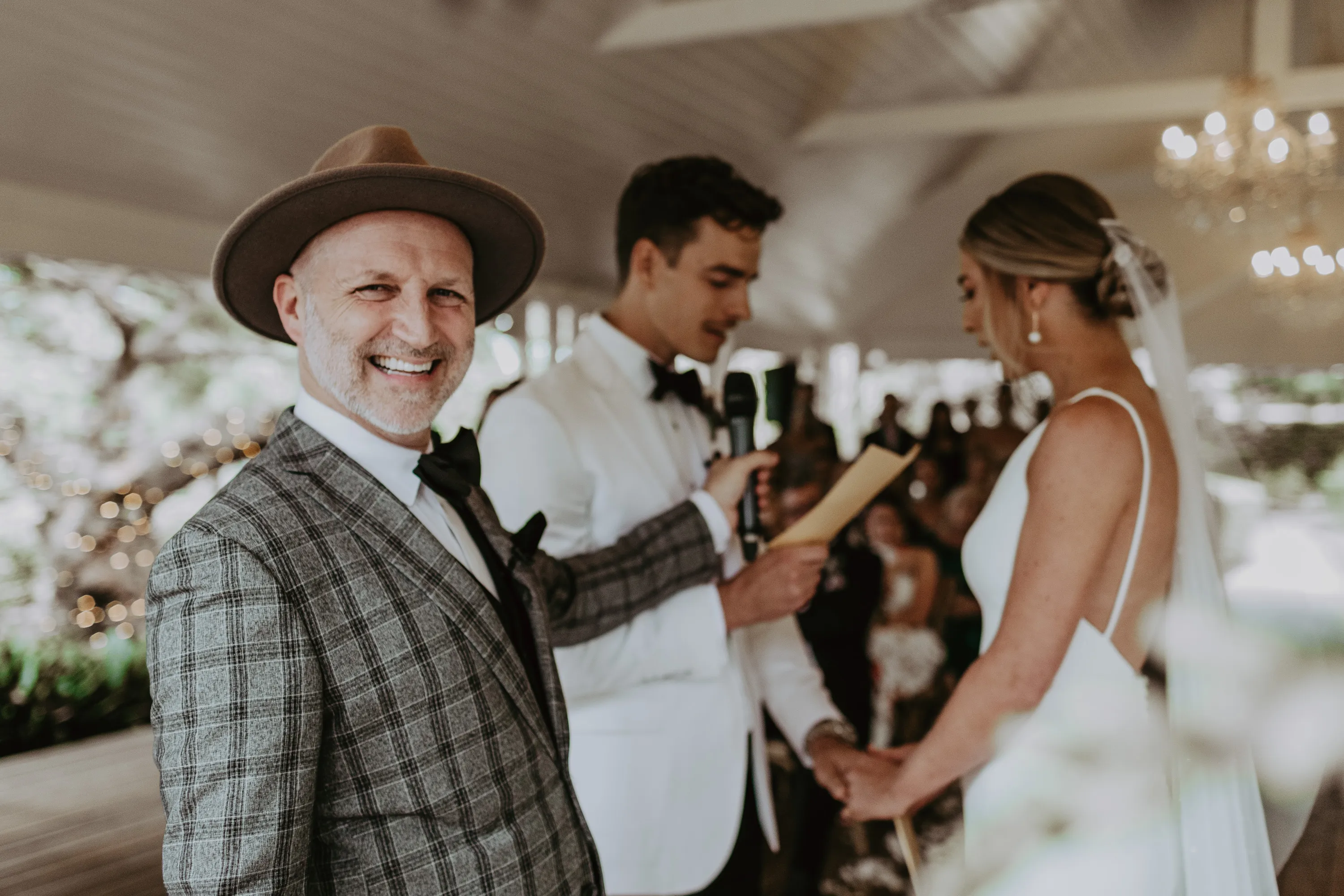 Wedding celebrant smiling at camera