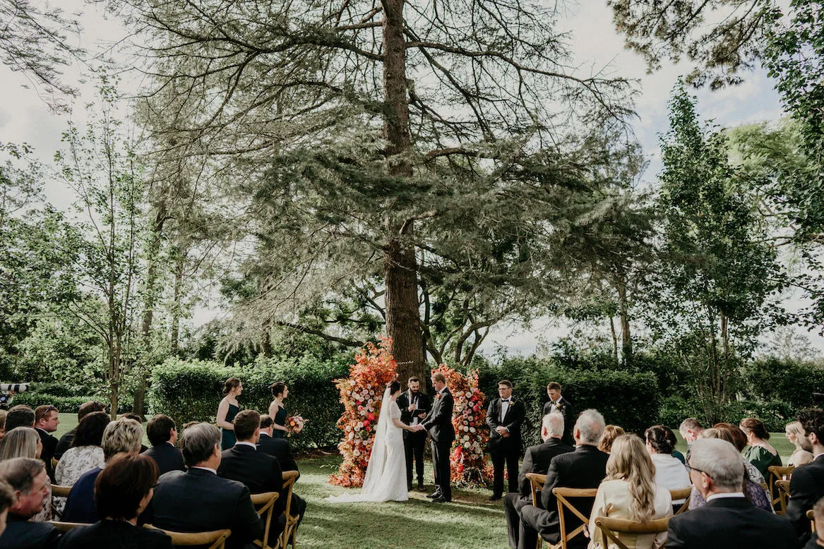 Bride and groom at outdoor wedding ceremony