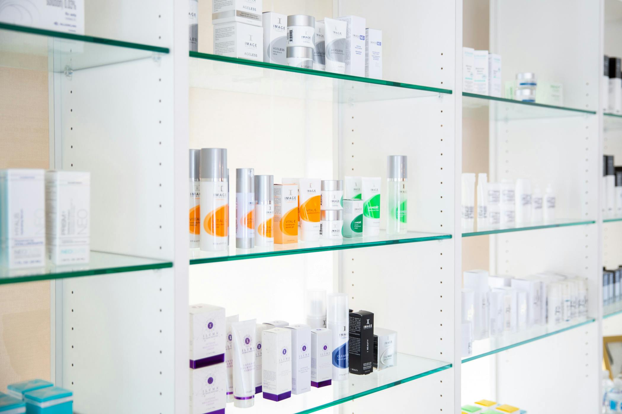 skincare products on shelves