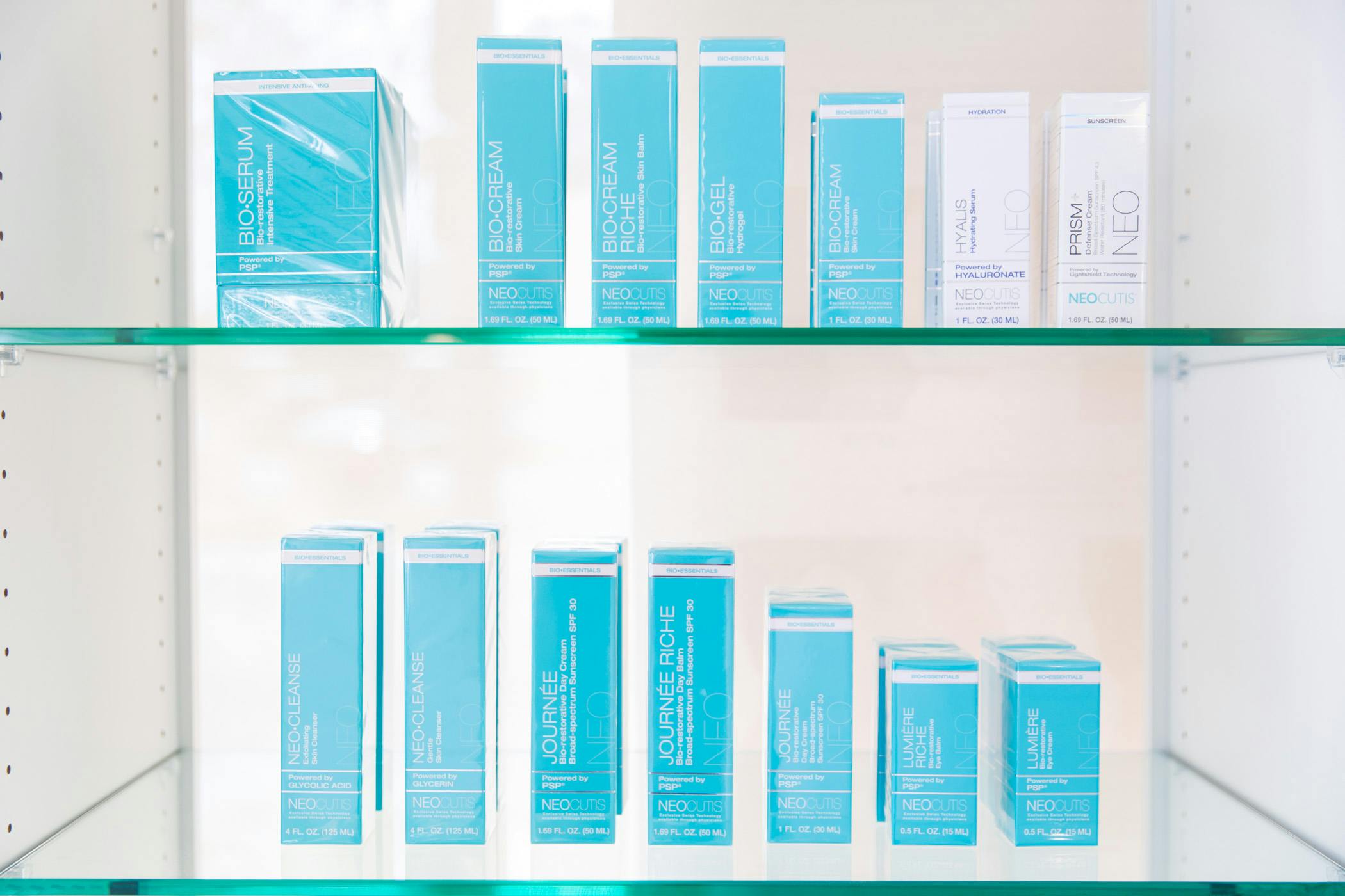 skincare products on a shelf