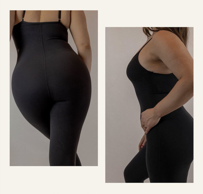 butt lifter in black tight pants with a woman in a black top