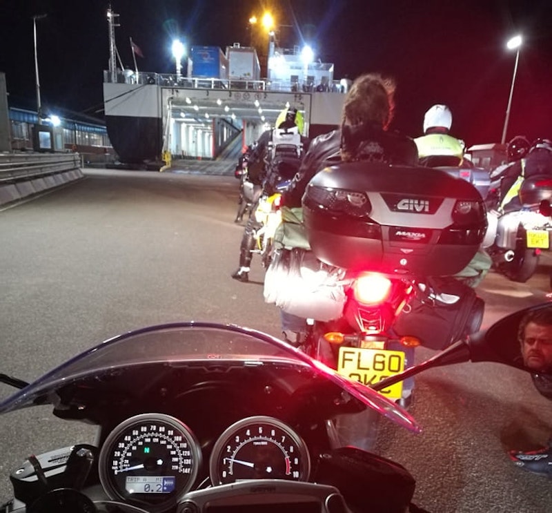 Waiting to board the ferry with the BMW 2017 R NineT Racer