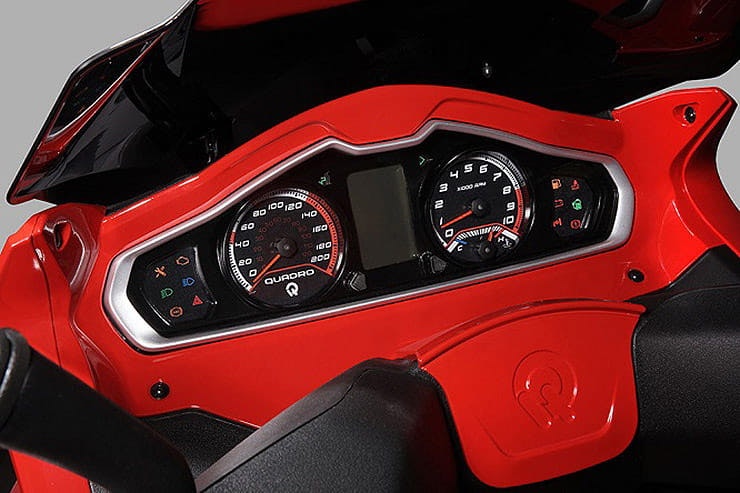 Four-wheel scooter promises twice as much grip as a two-wheeler. The 350cc, single cylinder engine makes 30bhp and it can be ridden on a car licence