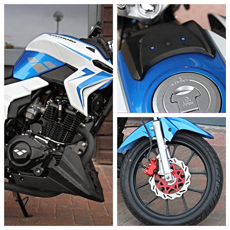 The Chinese 125cc learner bike with built-in sound system rideable on an A1 licence that’s cheap to run. Just £1800.