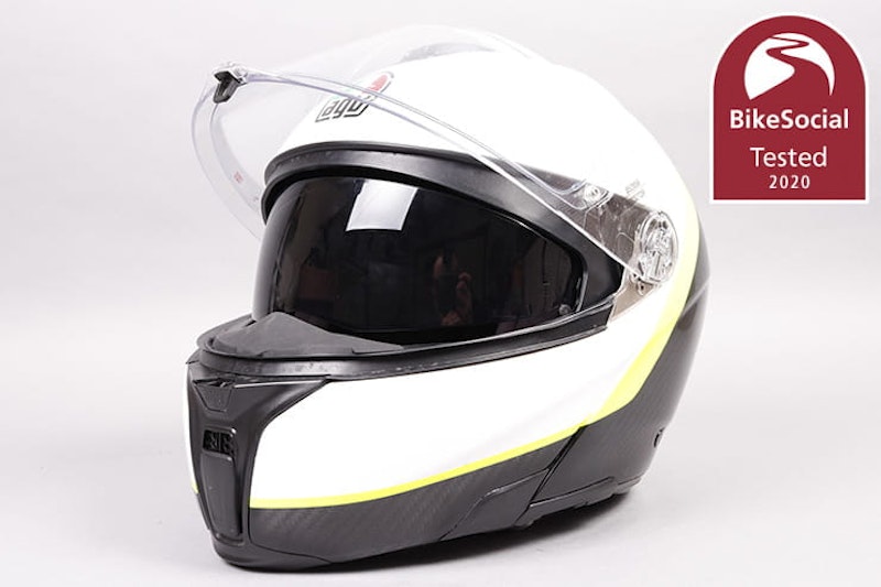 Tested: AGV Sport Modular flip-front helmet review. Can it beat the Shoei Neotec II and the Schuberth C4 Pro as the best flip-up lid?