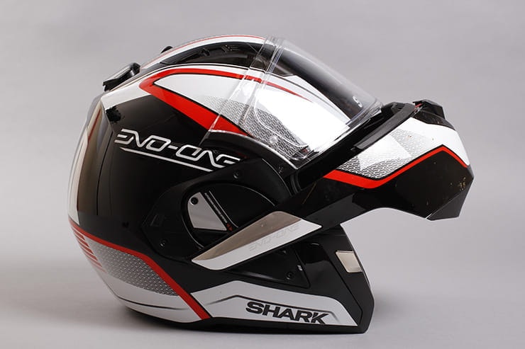 Evo-One motorcycle helmet flip-front half open