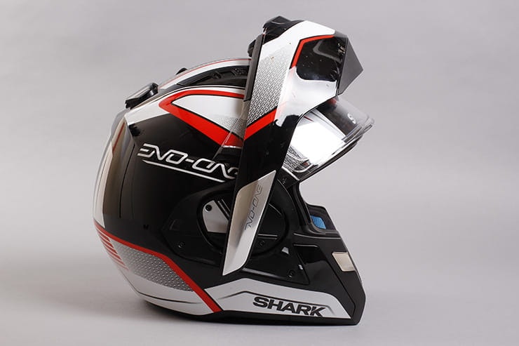 Evo-One motorcycle helmet flip-front open