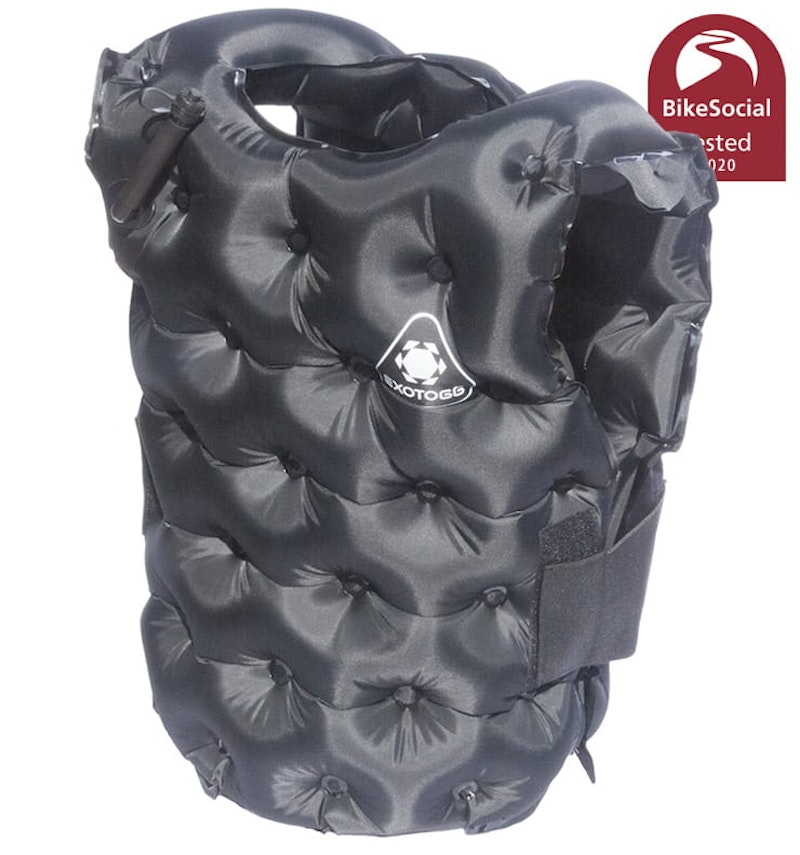 Full review of the Exotogg lightweight inflatable bodywarmer… is trapped air a good enough insulator for motorcycle riding in the cold?