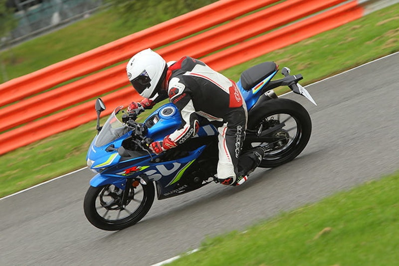 John Urry rides the Suzuki GSX-R125 at the UK Launch