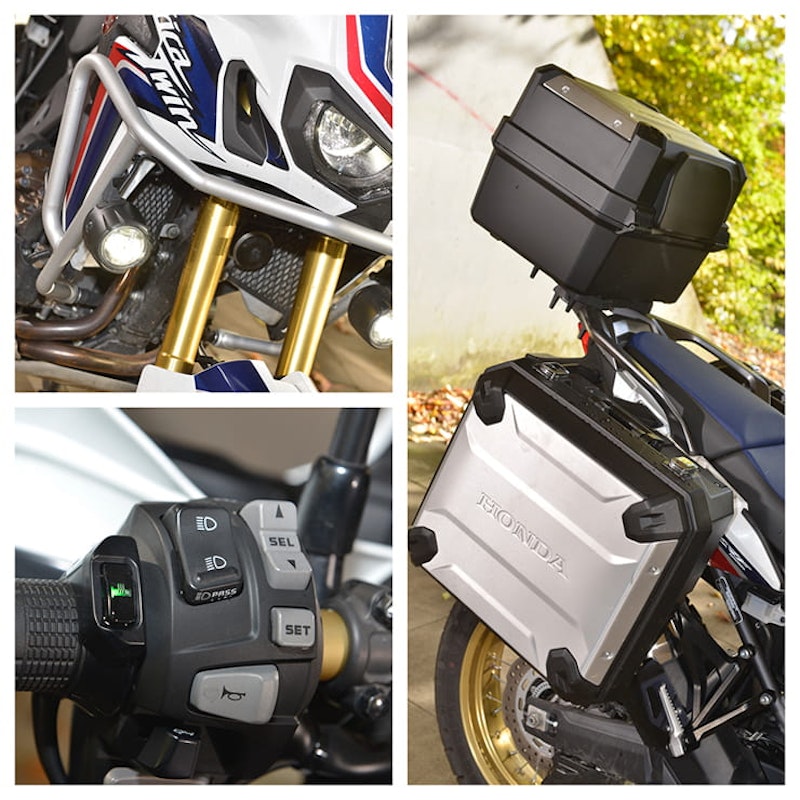 Luggage, engine bars, fog lights, heated grips and sticking set button