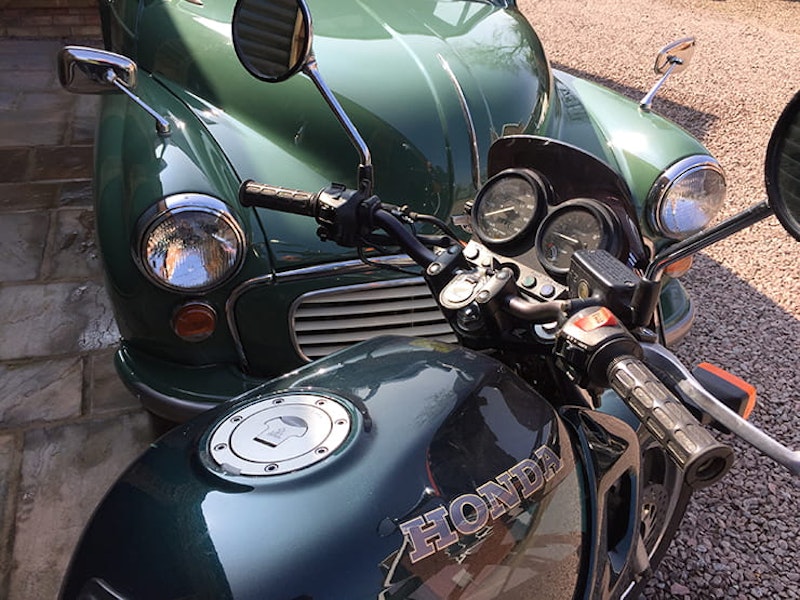 CB500 meets Morris Minor van