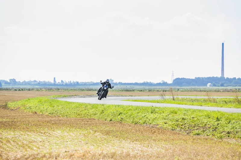 2017 Harley-Davidson Street Rod cornering on a fen road e