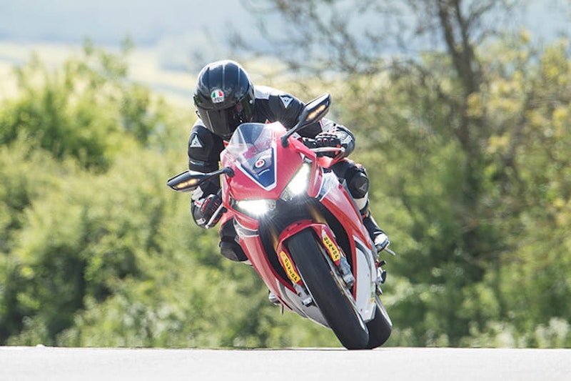 Honda Fireblade ridden over a brow of a hill
