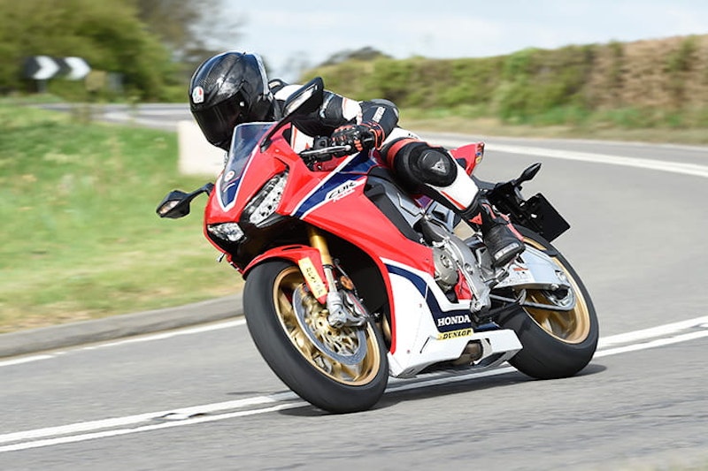2017 Honda Fireblade riding along a country road in the sunshine