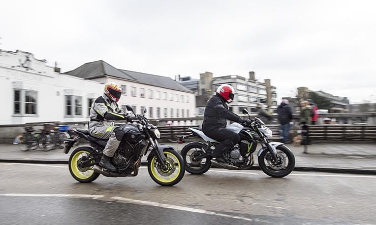 Yamaha MT-07, Kawasaki Z650 and Suzuki SV650