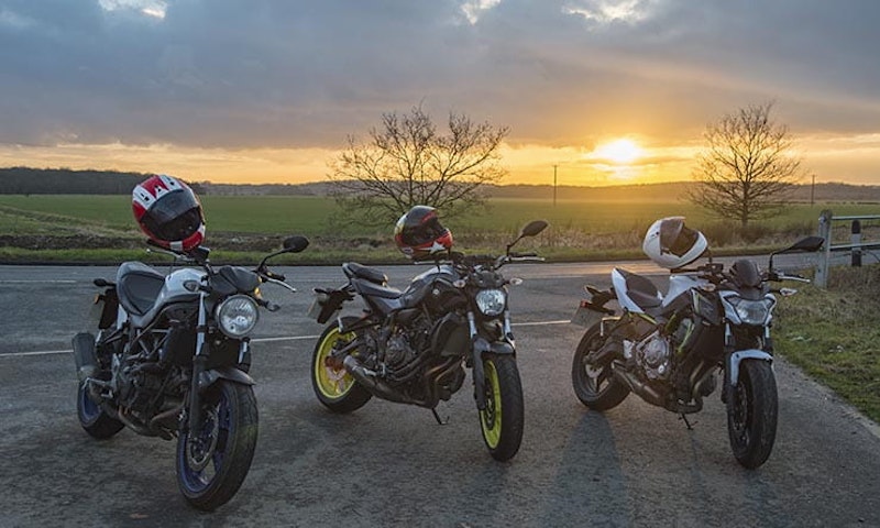 Suzuki SV650, Yamaha MT-07 and Kawasaki Z650