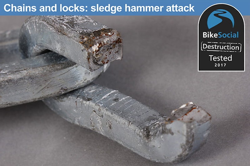 Oxford Hardcore XL chain and padlock after a sledge hammer attack