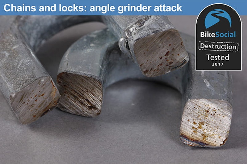 Oxford Hardcore XL chain and padlock after an angle grinder attack