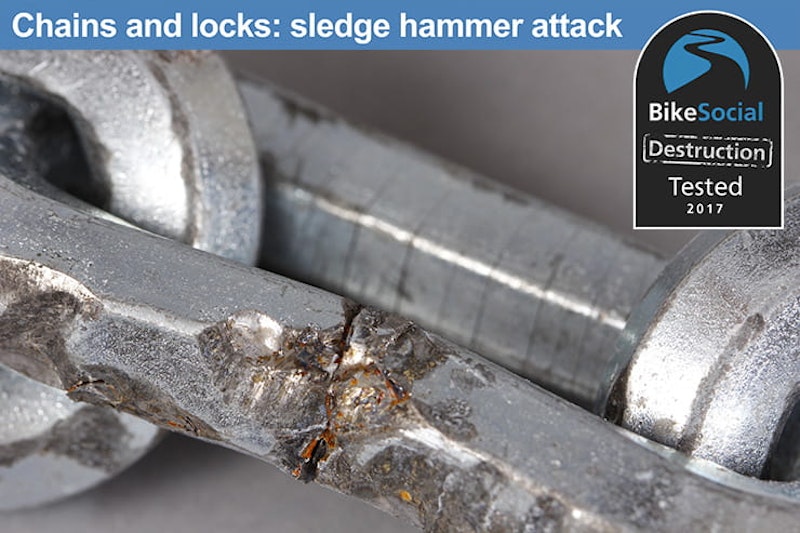 Oxford Monster XL Chain and Padlock after a sledge hammer attack