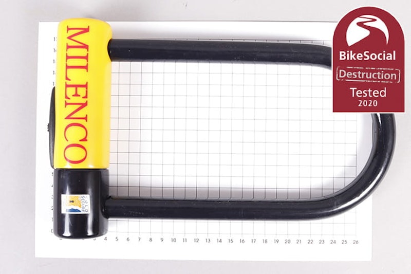 Full destruction test review of the Milenco Dundrod++ U-lock, which can be used to secure a motorcycle or scooter. Is it worth buying?