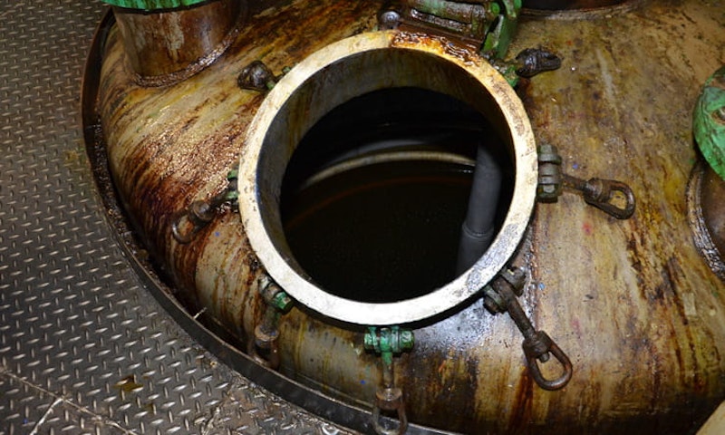 A blending tank at the Rock Oil processing plant