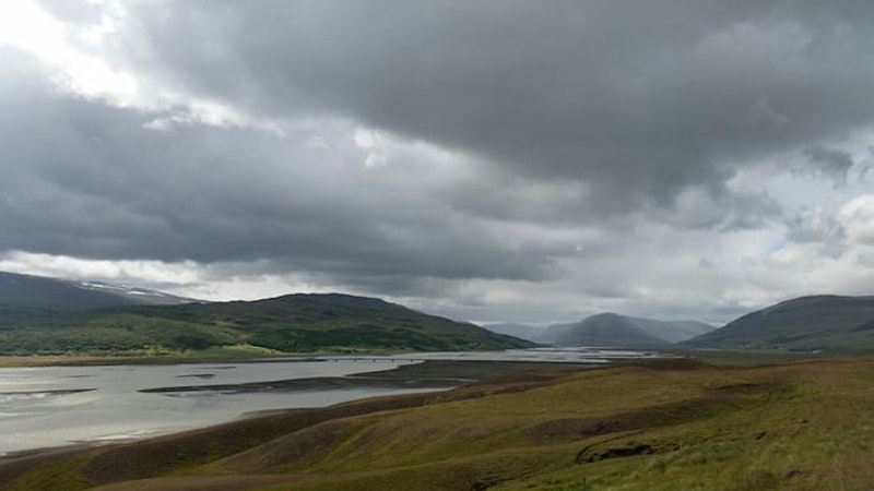 Grey clouds over a valley in Iceland