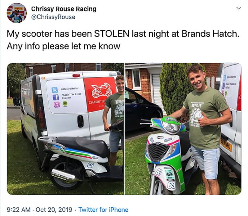 How many motorcycles get stolen from racetracks?