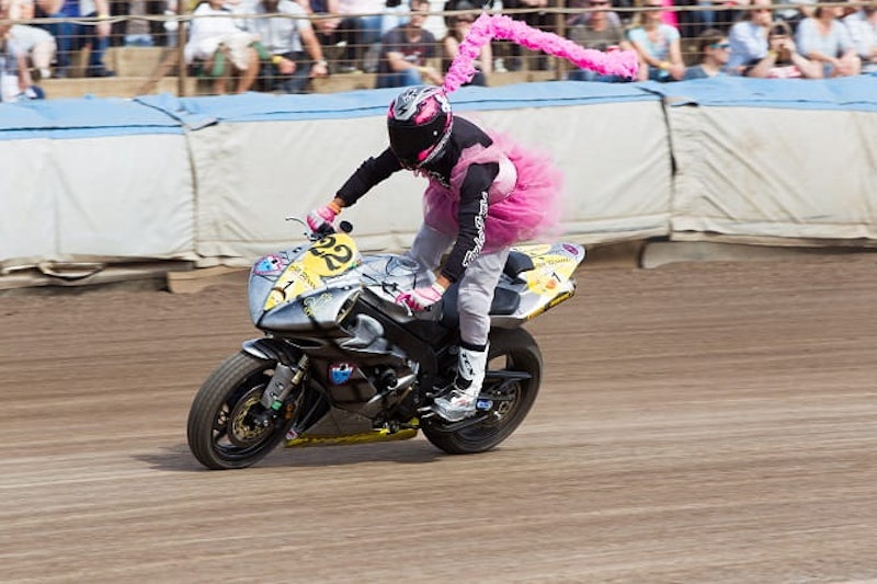 High bars and deep treaded tyres on an R1...oh, and a fairy