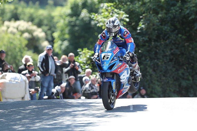 Michael Dunlop over Ballaugh Bridge while leading the 2017 Superbike race