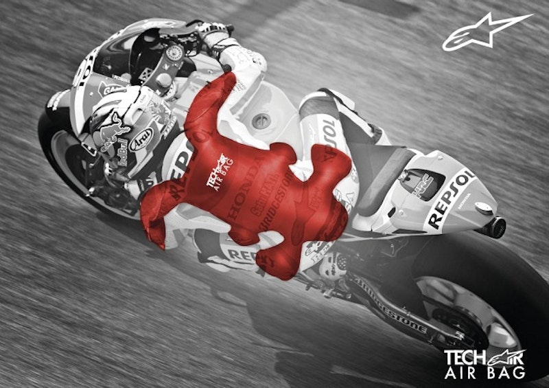 Graphic shows the position of the airbag within Dani Pedrosa's racesuit