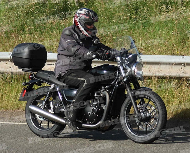 Entry-level, water-cooled Triumph Bonneville spied testing last month