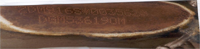 Individual markings etched onto the frame