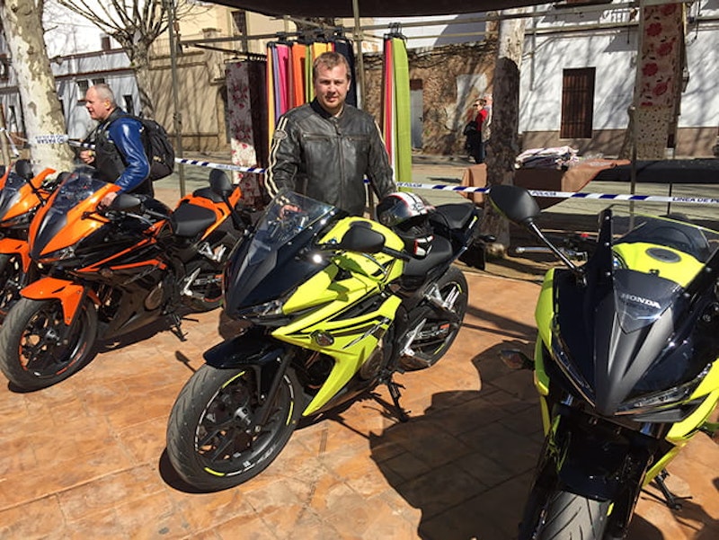 Oli Rushby prepares to ride the CBR500R at today's launch.