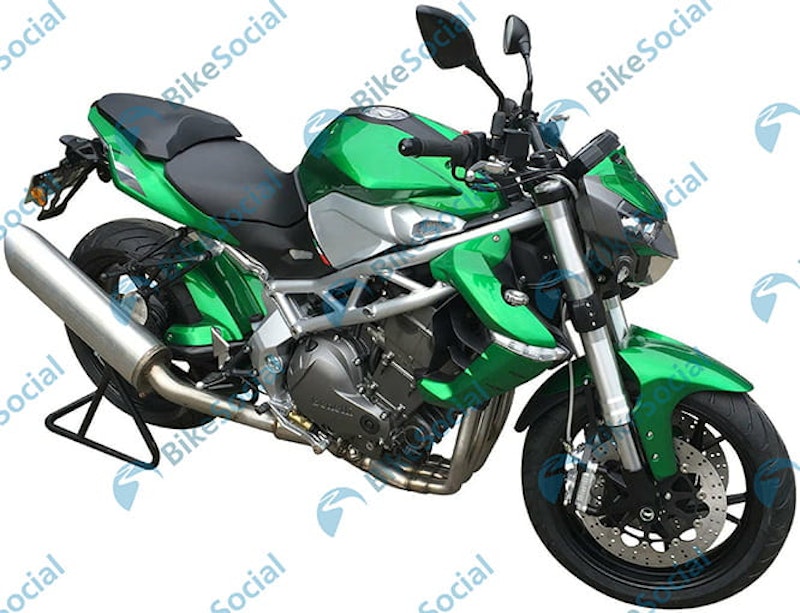 The three-cylinder motor is fitted to a new trellis-style frame
