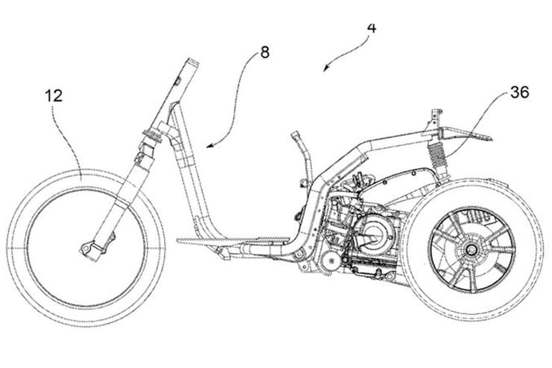 Leaning Piaggio with two wheels at the back instead of the front