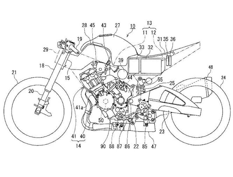 Suzuki's patented design of a four-cylinder and electric motor powered superbike