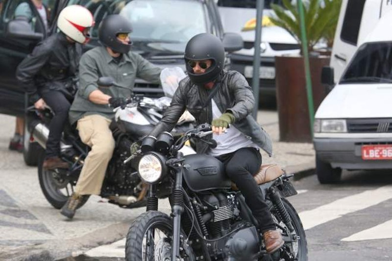 David Beckham with modified T100 Bonneville