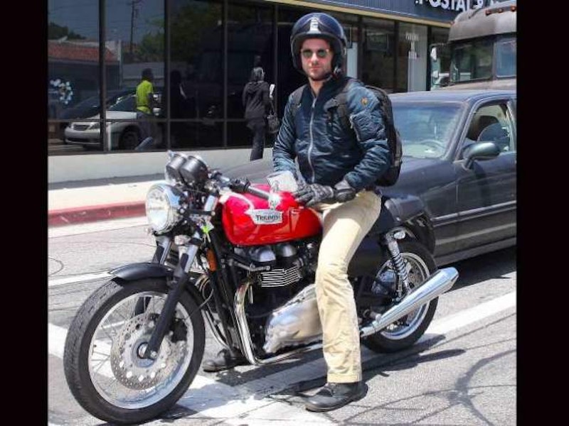 Bradley Cooper on his red Thruxton