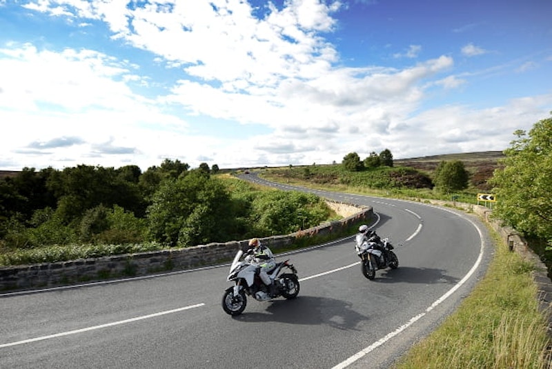 One of Yorkshire's finest roads. Multistrada leads BMW S1000XR. A perfect moment.