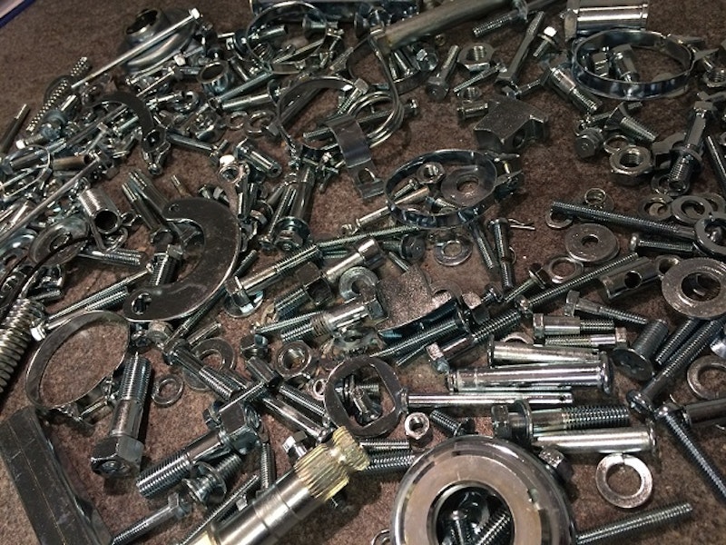 The CB750 was stripped down to every nut and bolt.