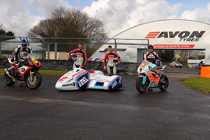 Racers testing Avon tyres at Castle Coombe on a damp spring day.From left to right: Dan Cooper, Ben Birchall, Tom Birchall, John Simpson.