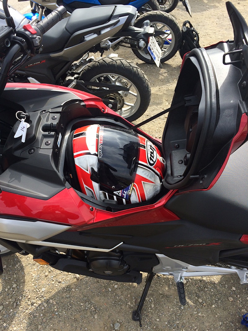 There's a massive storage area for Michael's massive helmet.