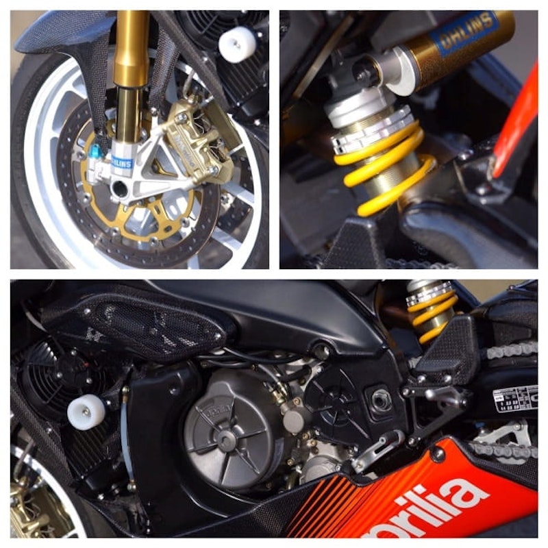 Ohlins forks, Brembo brakes - all part of the Aprilia's performance focus