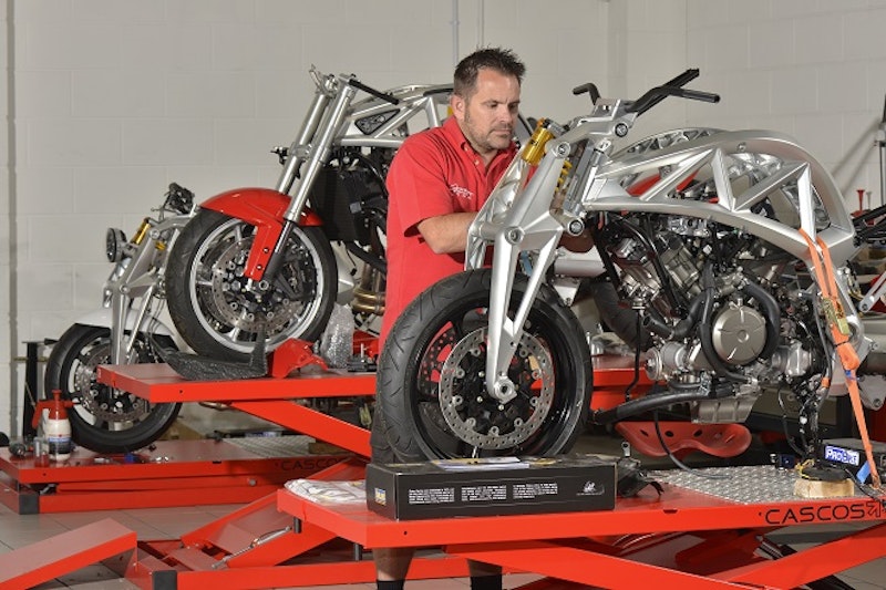 The Ace motorcycles are built alongside the cars in the same factory. Girder forks or conventional forks, the choice and the spec is up to you.