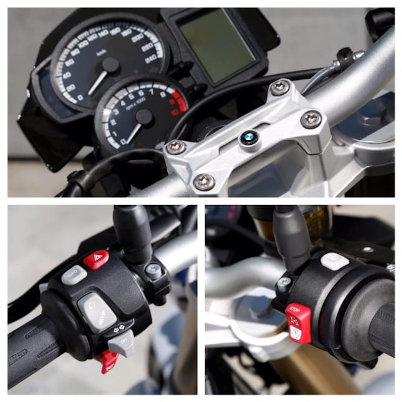 Close up of the F800R's bars and dashboard