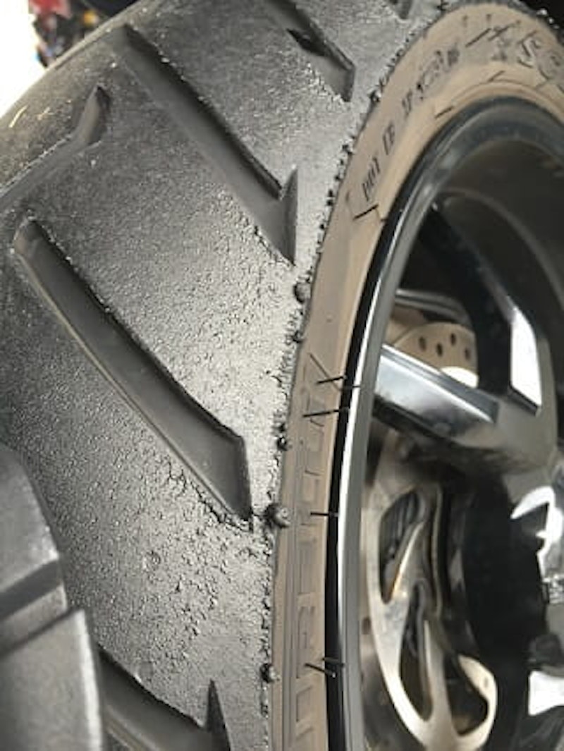 Pirelli Skorpion Trail II tyres might be multi-purpose but they are good enough for track work.
