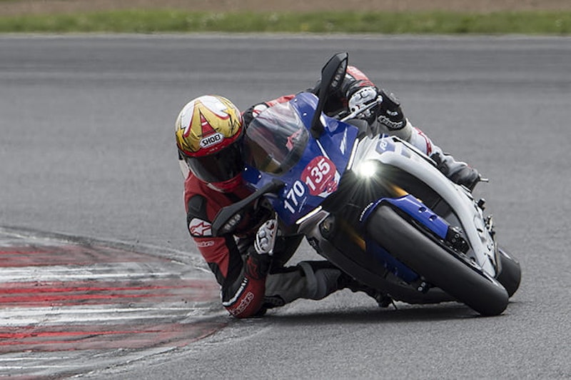 Potski saves a little wear and tear on the Pirelli's by using his elbow