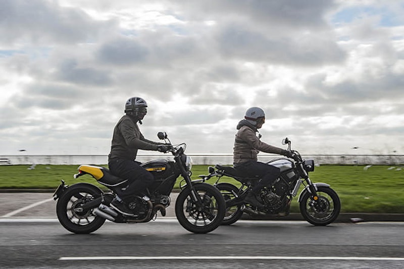 Tall XSR700 and loud Scrambler frighten the seagulls