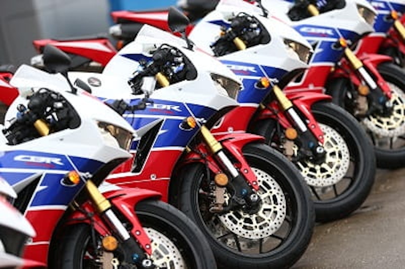 A fleet of 2013 Honda CBR's at the bike's world (UK) launch